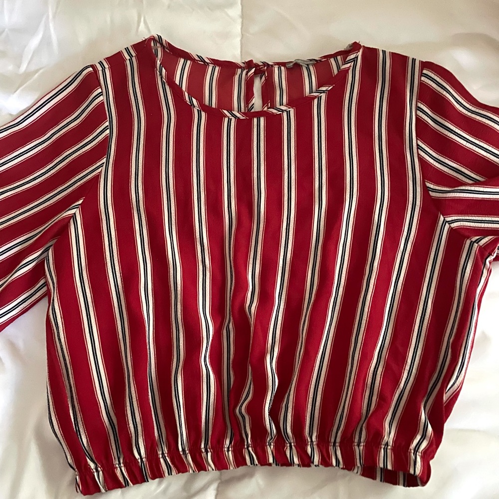 Red Striped Crop-Top